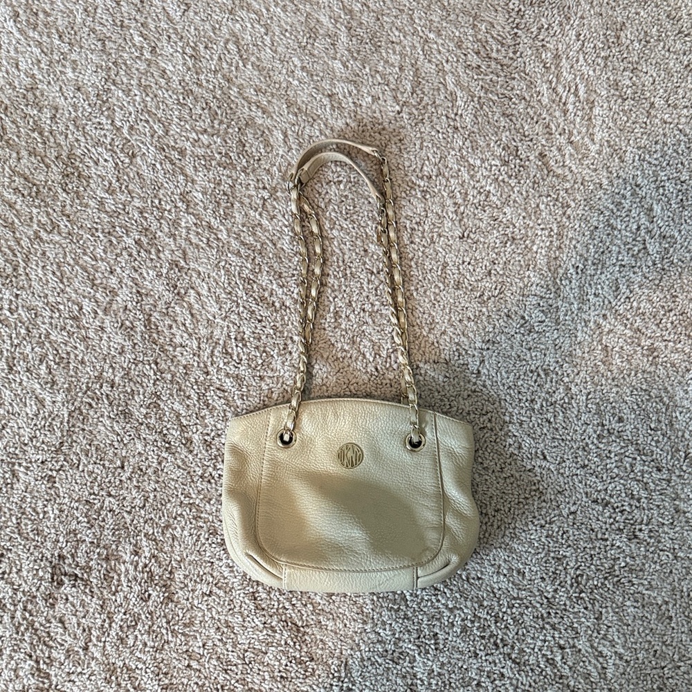 DKNY Cream Pebbled Leather Shoulder Bag with Chain Straps